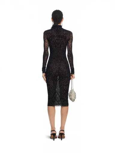 Off-White Paisley Flock Mock-Neck Midi Dress | Thumbnail 4