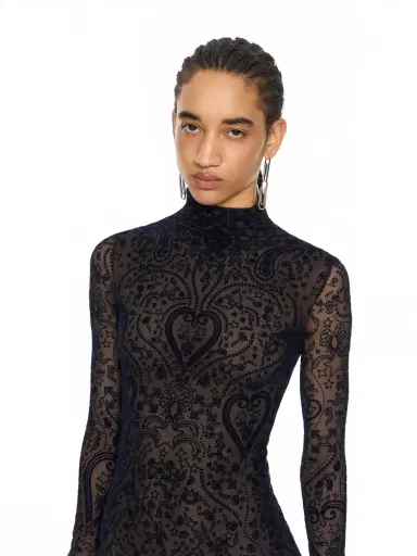 Off-White Paisley Flock Mock-Neck Midi Dress | Thumbnail 5