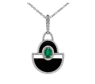 Wish Fine Jewelry 1.324ct Emerald Diamond Black Onyx 18K Gold Pendant | Thumbnail 1