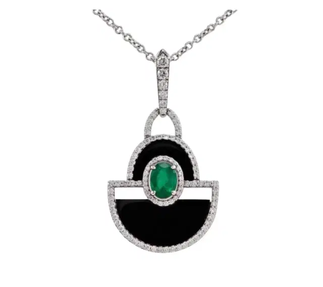 Wish Fine Jewelry 1.324ct Emerald Diamond Black Onyx 18K Gold Pendant