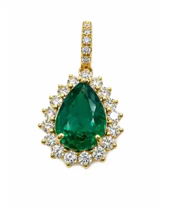 Wish Fine Jewelry 2.22ct Emerald Diamond 18K Gold Pear Halo Pendant | Thumbnail 1