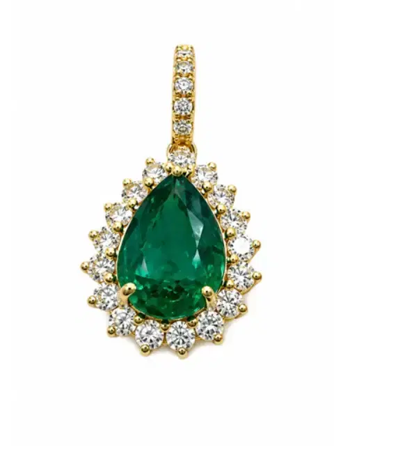 Wish Fine Jewelry 2.22ct Emerald Diamond 18K Gold Pear Halo Pendant