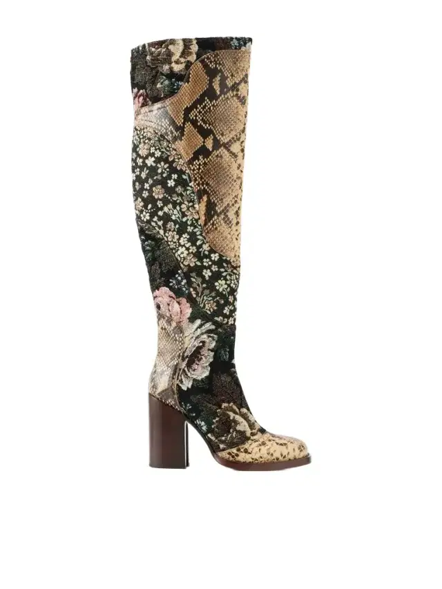 Leather And Floral-jacqaurd Over-the-knee Boots