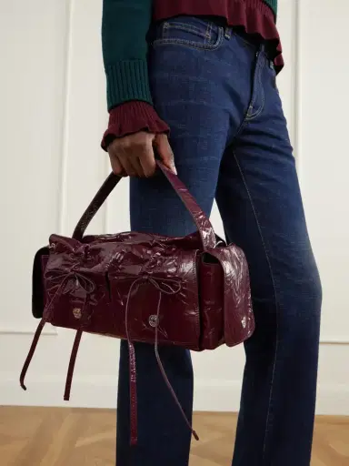 Acne Studios Multipocket Bow-detail Crinkled Patent-leather Shoulder Bag | Thumbnail 2