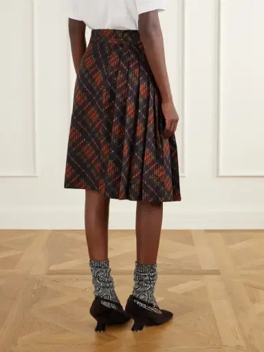 Dries Van Noten Checked Pleated Cotton Midi Skirt | Thumbnail 4