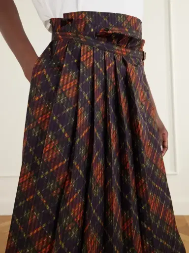 Dries Van Noten Checked Pleated Cotton Midi Skirt | Thumbnail 5