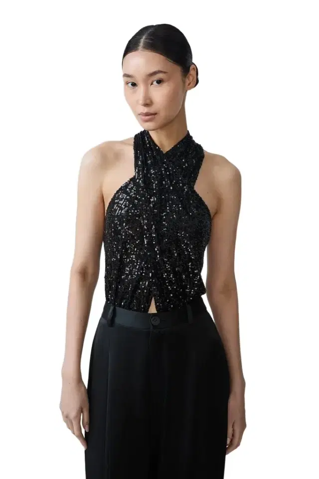 Lapointe Mini Stretch Sequin Halter Cutout Bodysuit