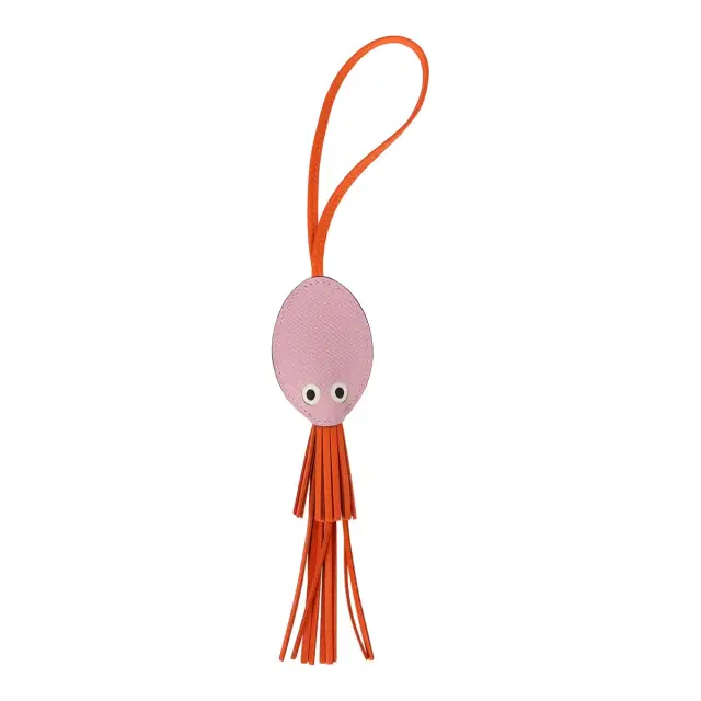Hermes Poulpe Charm Mauve Sylvestre Epsom, Orange Milo Lambskin