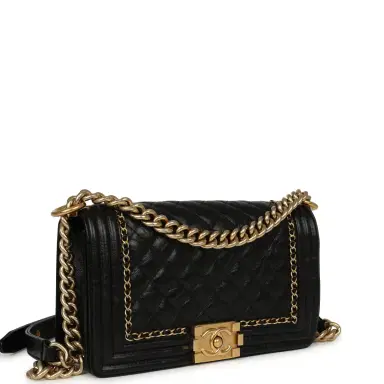 Chanel Pre-owned Chanel Medium Boy Bag Black Aged Calfskin Antique Gold Hardware | Thumbnail 2