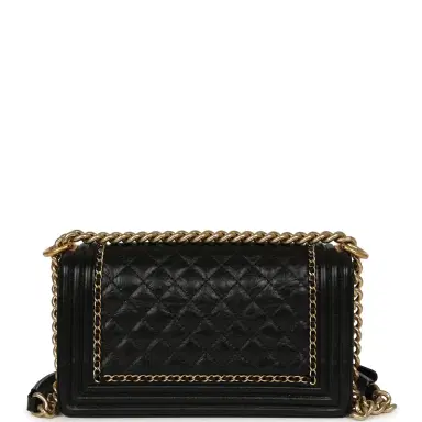 Chanel Pre-owned Chanel Medium Boy Bag Black Aged Calfskin Antique Gold Hardware | Thumbnail 4