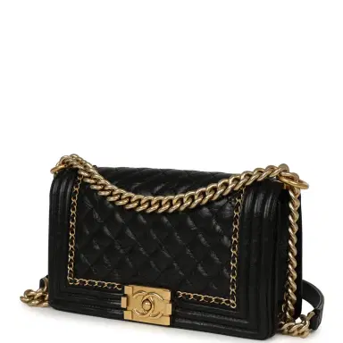 Chanel Pre-owned Chanel Medium Boy Bag Black Aged Calfskin Antique Gold Hardware | Thumbnail 5