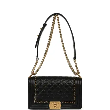 Chanel Pre-owned Chanel Medium Boy Bag Black Aged Calfskin Antique Gold Hardware | Thumbnail 7