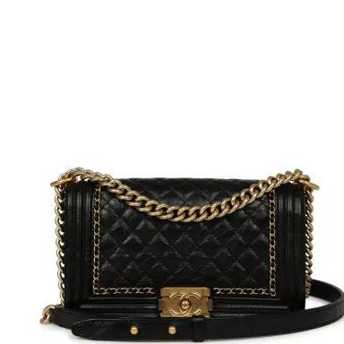 Chanel Pre-owned Chanel Medium Boy Bag Black Aged Calfskin Antique Gold Hardware | Thumbnail 1