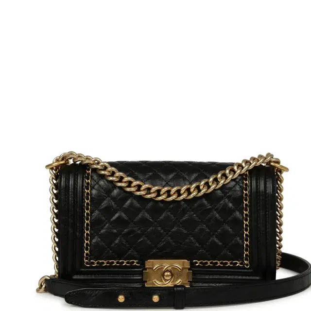 Chanel Pre-owned Chanel Medium Boy Bag Black Aged Calfskin Antique Gold Hardware