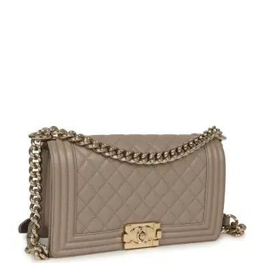 Chanel Pre-owned Chanel Medium Boy Bag Dark Beige Shiny Caviar Light Gold Hardware | Thumbnail 2