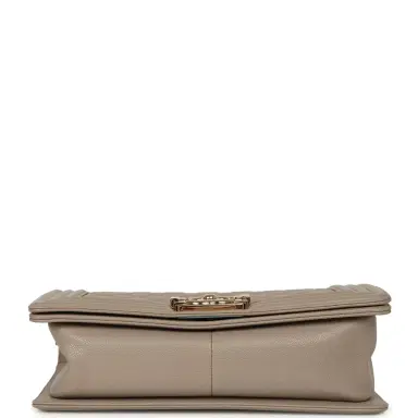 Chanel Pre-owned Chanel Medium Boy Bag Dark Beige Shiny Caviar Light Gold Hardware | Thumbnail 6