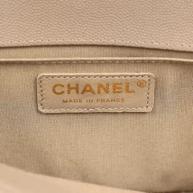 Chanel Pre-owned Chanel Medium Boy Bag Dark Beige Shiny Caviar Light Gold Hardware | Thumbnail 9