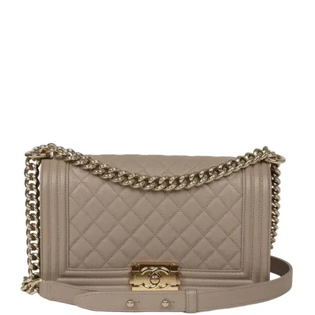 Chanel Pre-owned Chanel Medium Boy Bag Dark Beige Shiny Caviar Light Gold Hardware