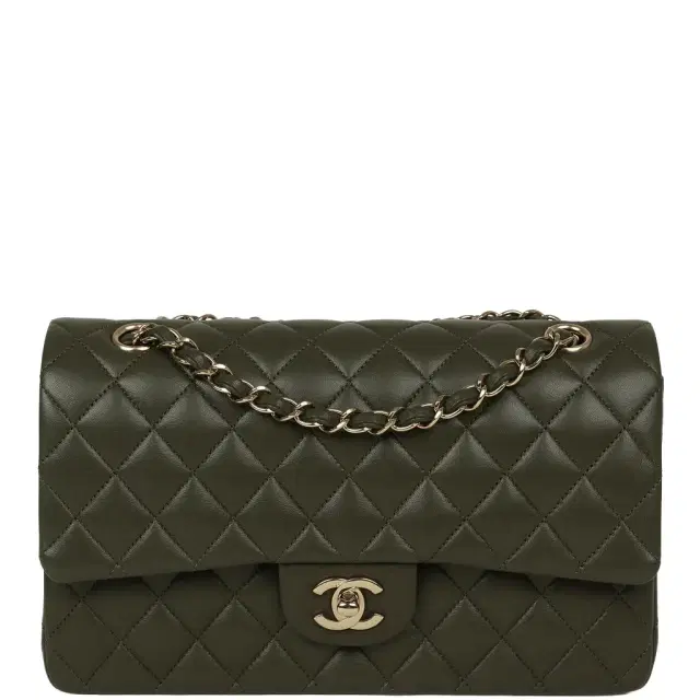 Chanel Pre-owned Chanel Medium Classic Double Flap Bag Khaki Lambskin Gold Hardware