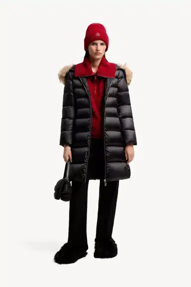 Moncler Leersies Shearling Trimmed Hooded Long Down Coat | Thumbnail 3