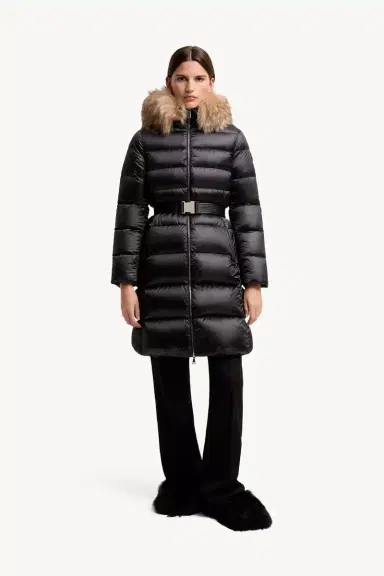 Moncler Leersies Shearling Trimmed Hooded Long Down Coat | Thumbnail 5