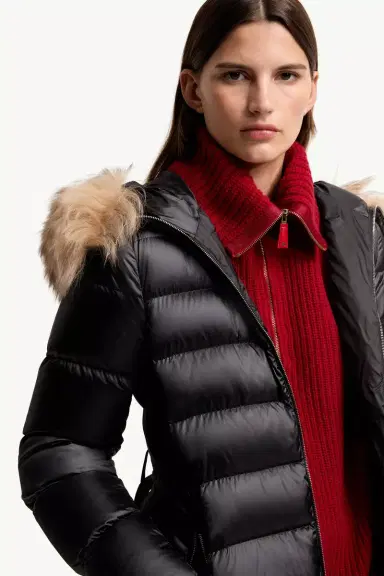 Moncler Leersies Shearling Trimmed Hooded Long Down Coat | Thumbnail 7