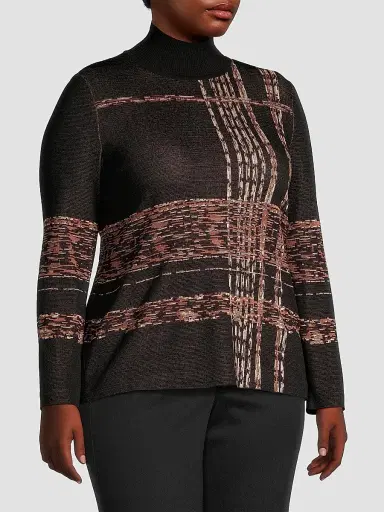 Ming Wang Women's Plaid Jacquard Knit Turtleneck Tunic | Thumbnail 4 Ming Wang Women's Plaid Jacquard Knit Turtleneck Tunic | Thumbnail 4