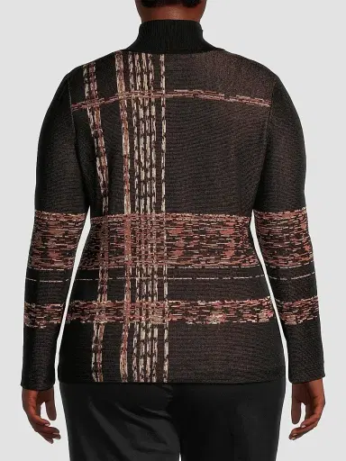 Ming Wang Women's Plaid Jacquard Knit Turtleneck Tunic | Thumbnail 5 Ming Wang Women's Plaid Jacquard Knit Turtleneck Tunic | Thumbnail 5