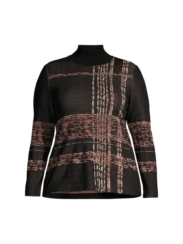 Ming Wang Women's Plaid Jacquard Knit Turtleneck Tunic