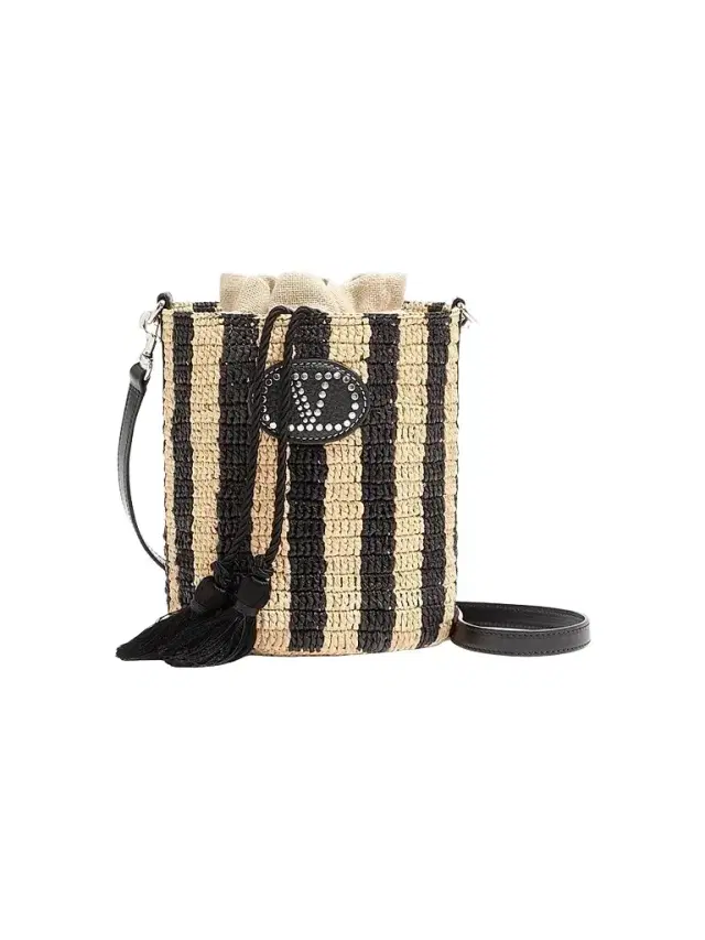Valentino Women's Small Bucket Bag in Striped Raffia