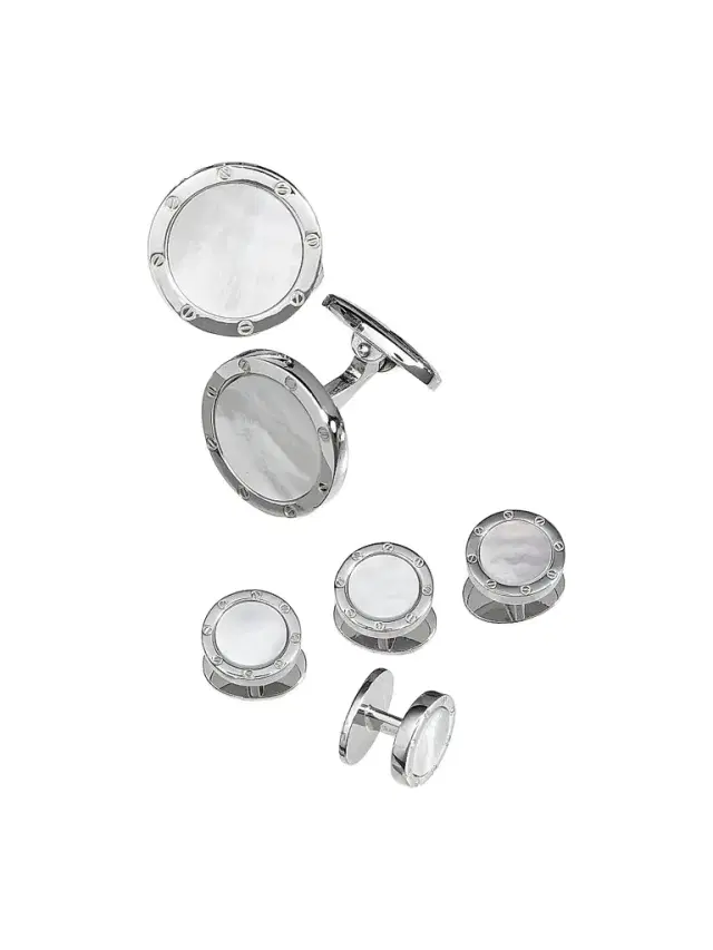 Jan Leslie Men's 6-Piece Sterling Silver & Round Mother-Of-Pearl Cufflink & Shirt Stud Set