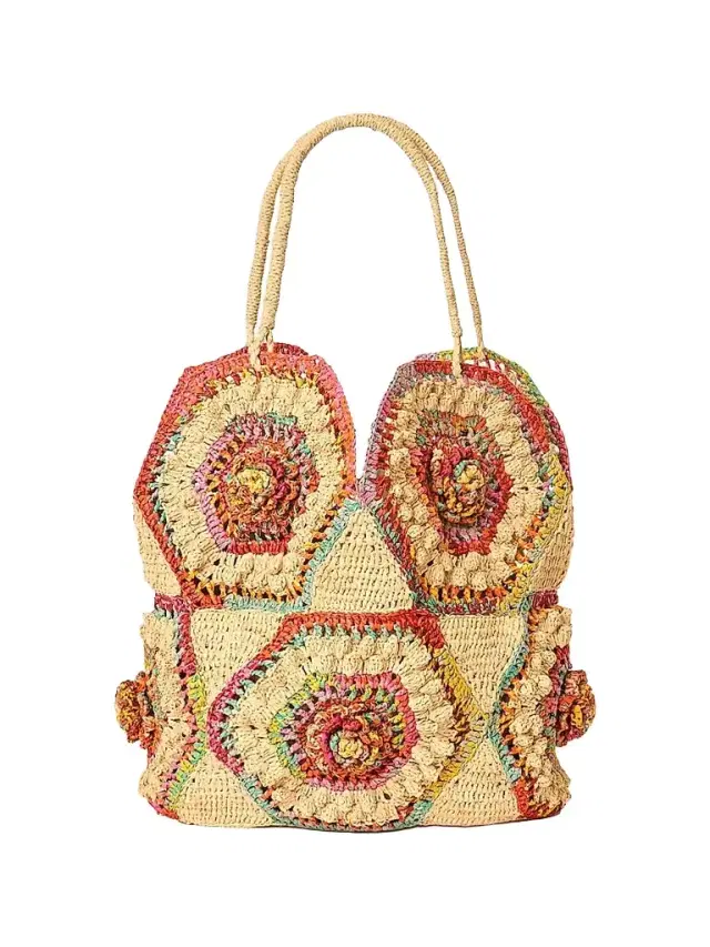 BTB Los Angeles Women's Hazel Floral Woven Raffia Tote Bag