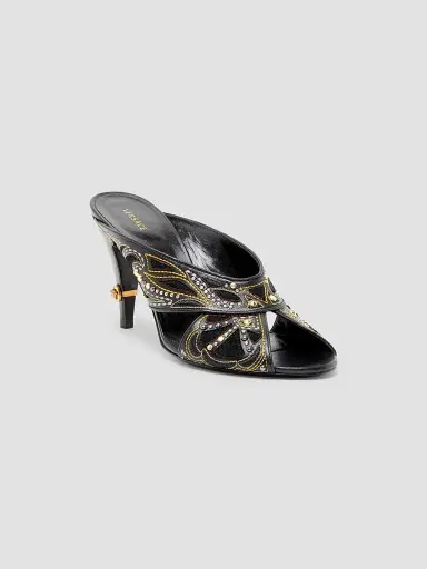 Versace Women's 90MM Leather Cone-Heel Mules | Thumbnail 2 Versace Women's 90MM Leather Cone-Heel Mules | Thumbnail 2