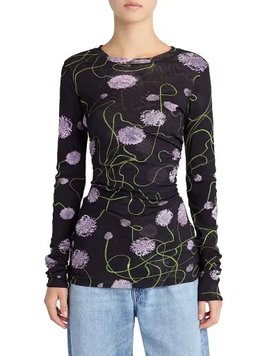 Stella McCartney Women's Twisted Floral Mesh Long-Sleeve Top | Thumbnail 2