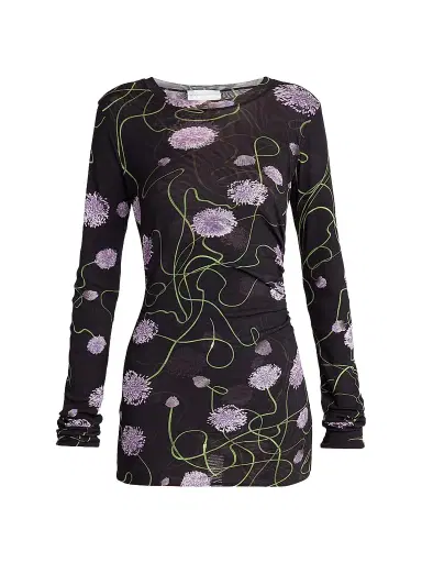 Stella McCartney Women's Twisted Floral Mesh Long-Sleeve Top | Thumbnail 1