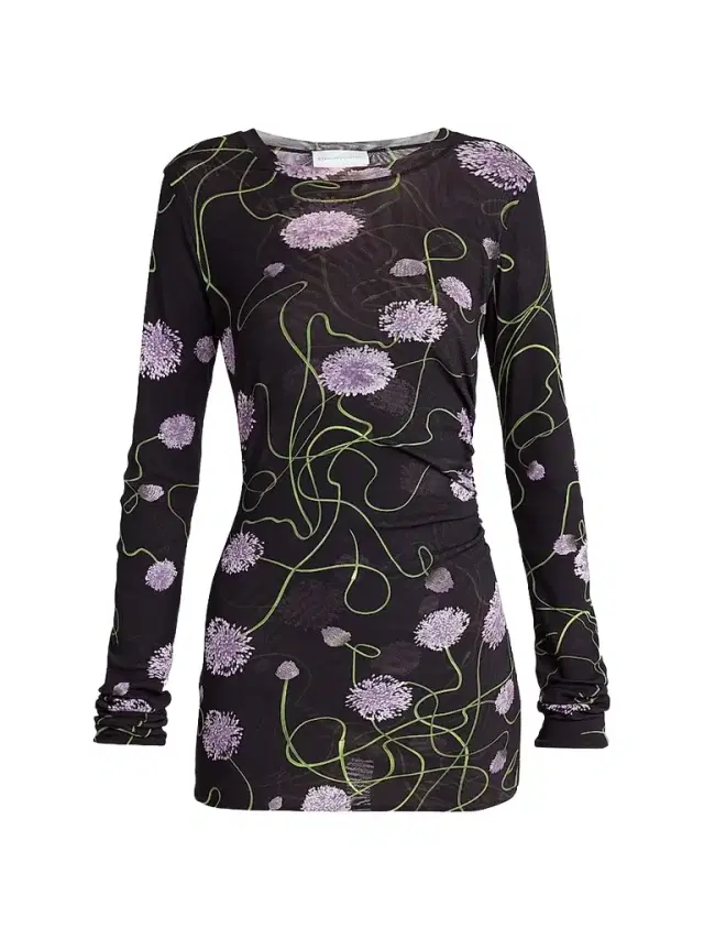Stella McCartney Women's Twisted Floral Mesh Long-Sleeve Top