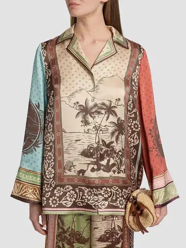 ALÉMAIS Women's Alberta Tropical Print Silk Relaxed-Fit Shirt | Thumbnail 3 ALÉMAIS Women's Alberta Tropical Print Silk Relaxed-Fit Shirt | Thumbnail 3