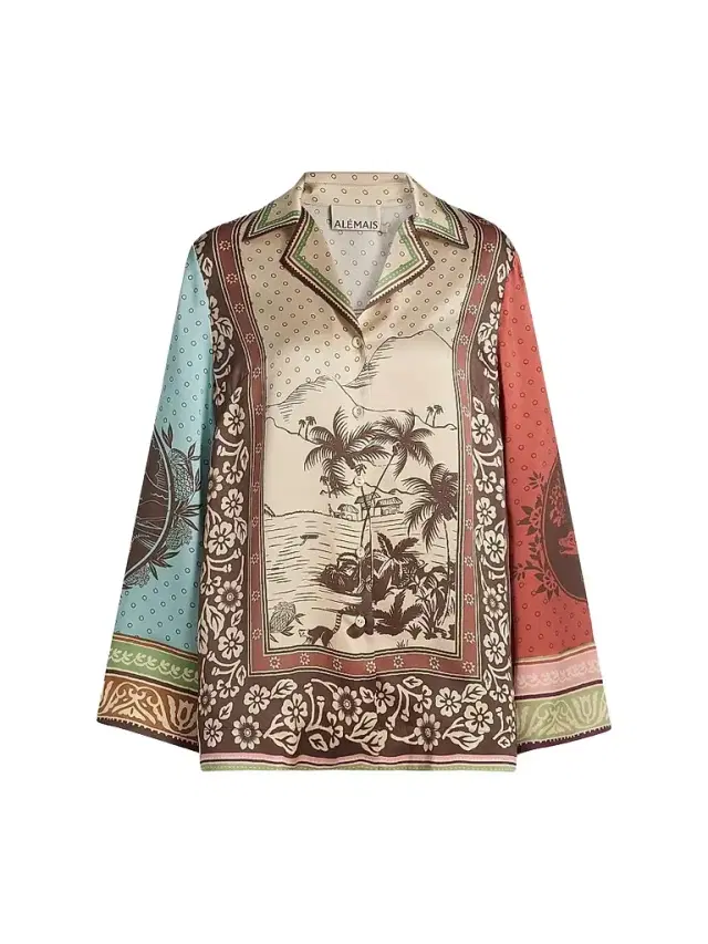 ALÉMAIS Women's Alberta Tropical Print Silk Relaxed-Fit Shirt
