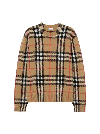 Burberry Men's Curtis Check Cashmere Crewneck Sweater | Thumbnail 1 Burberry Men's Curtis Check Cashmere Crewneck Sweater | Thumbnail 1