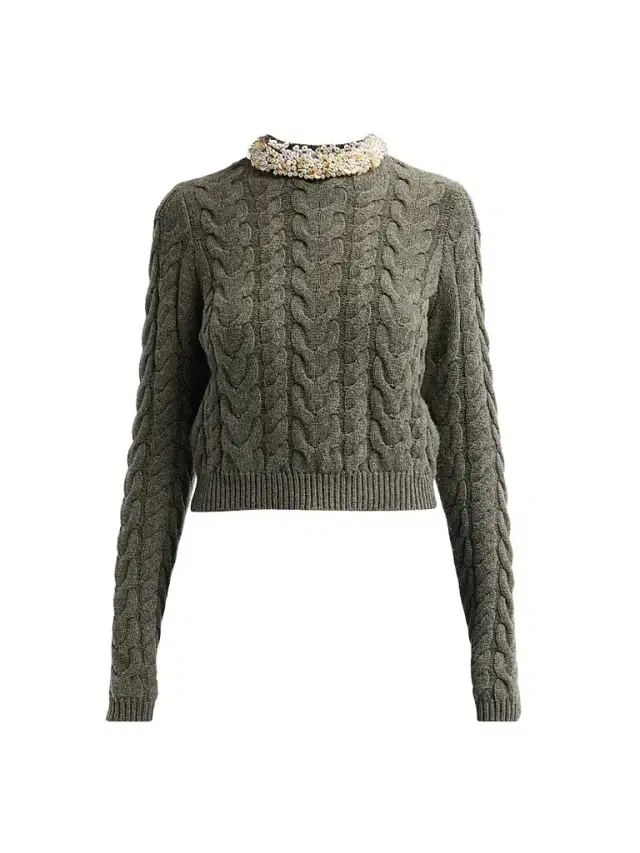 Ulla Johnson Women's Marlie Embellished Cable-Knit Merino Wool-Blend Sweater