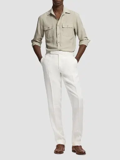 Ralph Lauren Purple Label Men's Silk-Linen Button-Front Shirt | Thumbnail 2