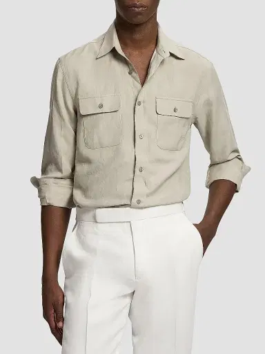Ralph Lauren Purple Label Men's Silk-Linen Button-Front Shirt | Thumbnail 4