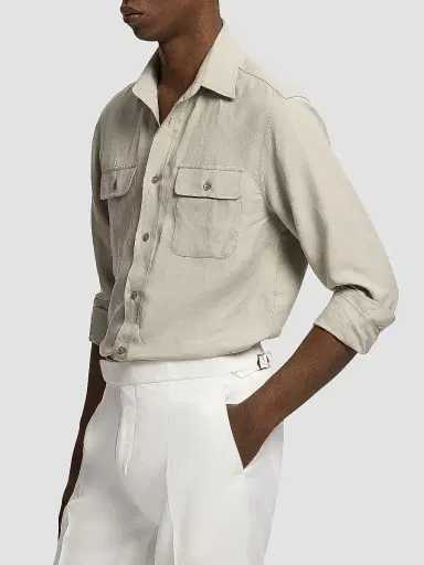 Ralph Lauren Purple Label Men's Silk-Linen Button-Front Shirt | Thumbnail 5