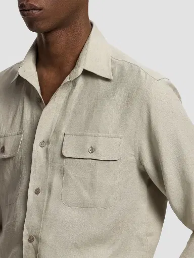 Ralph Lauren Purple Label Men's Silk-Linen Button-Front Shirt | Thumbnail 6
