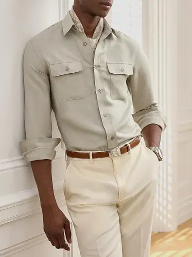 Ralph Lauren Purple Label Men's Silk-Linen Button-Front Shirt | Thumbnail 7