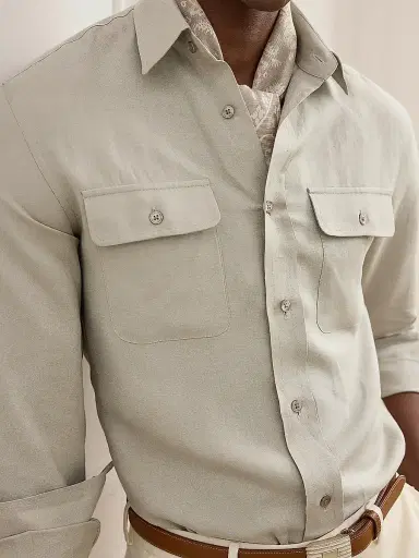 Ralph Lauren Purple Label Men's Silk-Linen Button-Front Shirt | Thumbnail 9