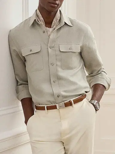 Ralph Lauren Purple Label Men's Silk-Linen Button-Front Shirt | Thumbnail 10