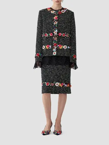 Carolina Herrera Women's 3D Floral Bouclé Long-Sleeve Jacket | Thumbnail 2