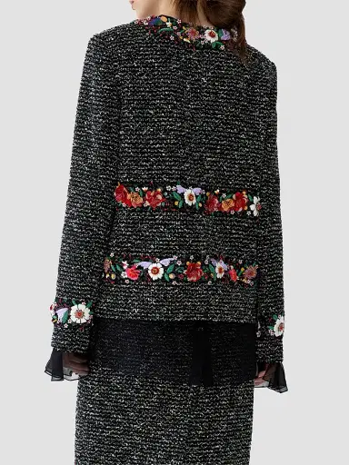 Carolina Herrera Women's 3D Floral Bouclé Long-Sleeve Jacket | Thumbnail 3