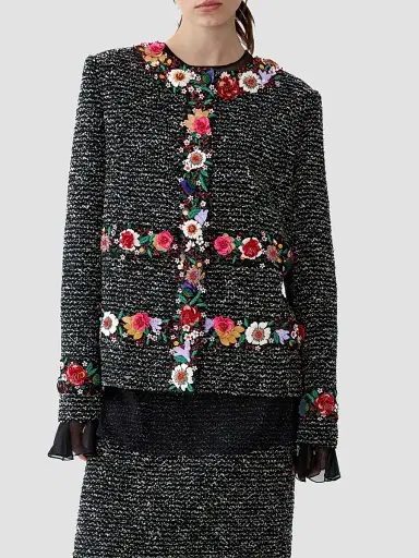 Carolina Herrera Women's 3D Floral Bouclé Long-Sleeve Jacket | Thumbnail 4